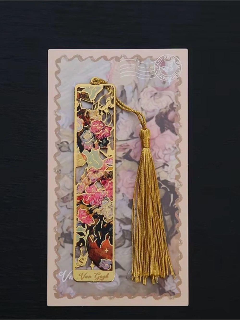 Decorative Floral & Patterned Metal Tassel Bookmark - Blue/Gold/Green - Picture 10 of 10